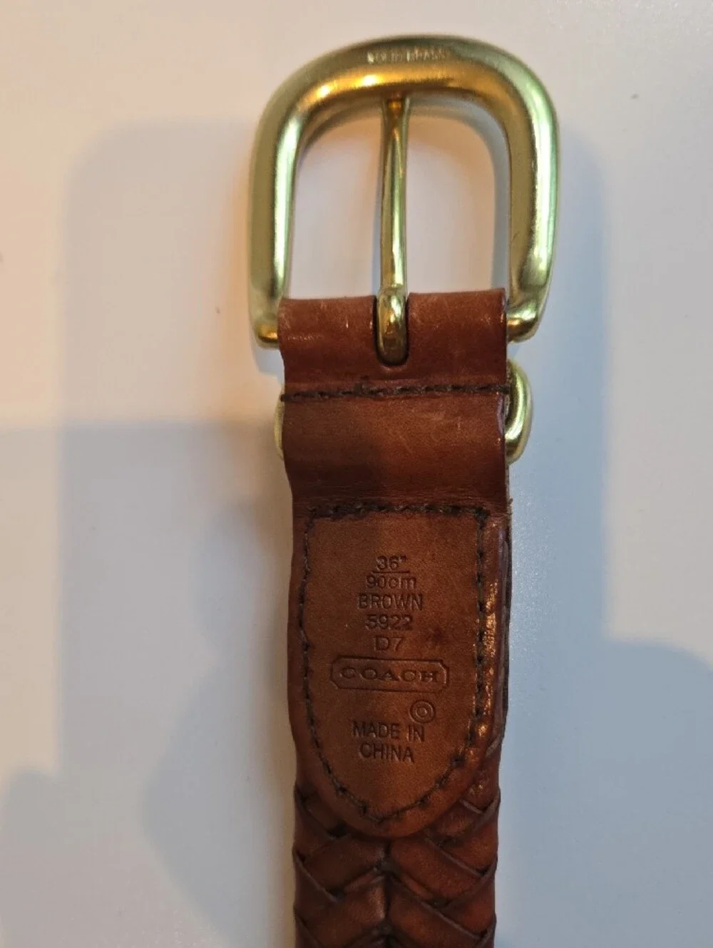 Coach Braided Brown Leather Belt with Gold Buckle